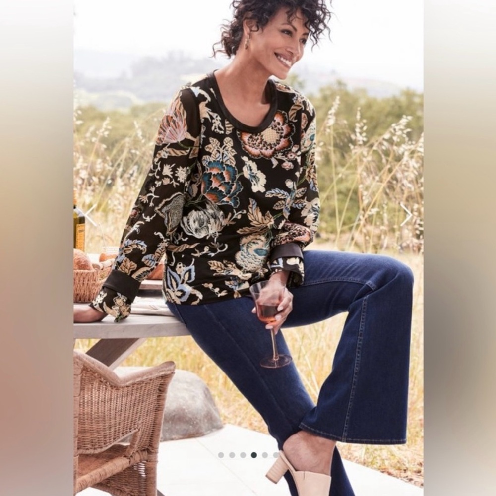 Soft Surroundings Deanna Floral Black Blouse Multifloral Medium - Picture 3 of 16